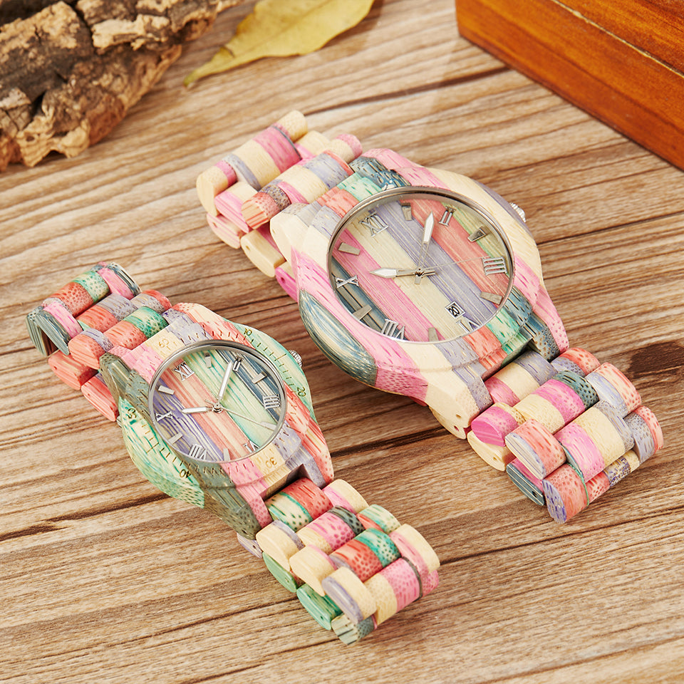Colorful Printing Wooden Couple  Watches
